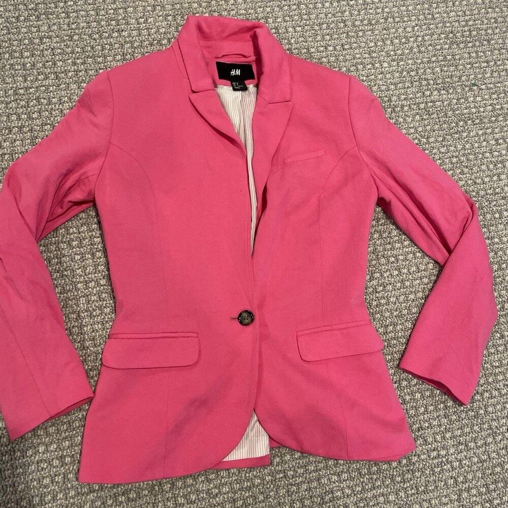 H&M Blazer‎ Womens 4 Hot Pink One Button Casual Preppy Jacket Modest Minimalist